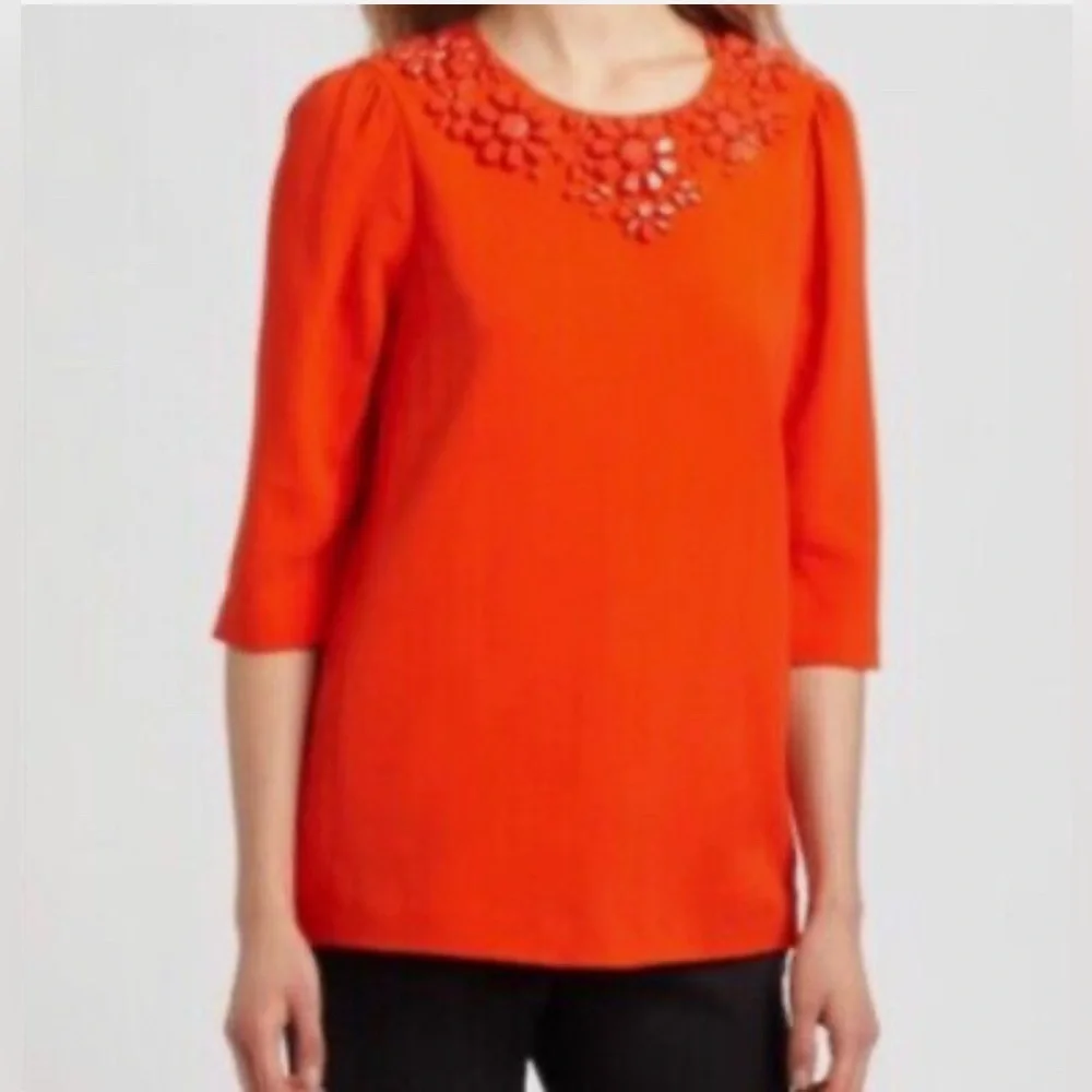 Kate Spade NWT Orange Gemstone Neckline Vanessa Top in carnelian SIZE 4 - Picture 2 of 12